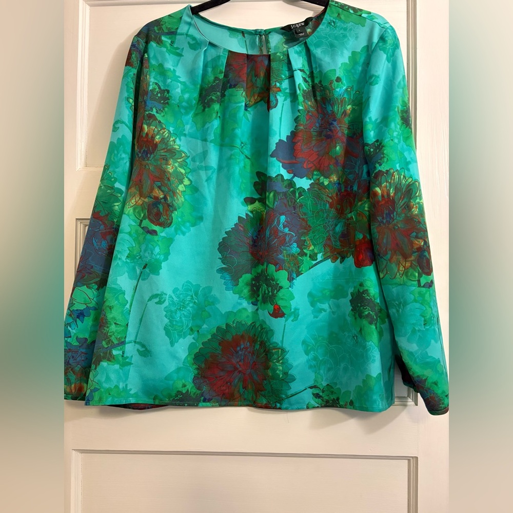 J. Crew Teal and Red Floral blouse